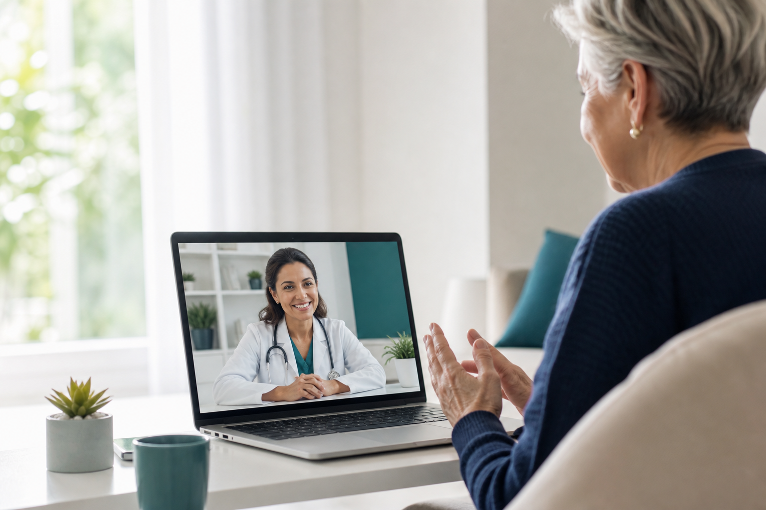 Médica em consulta por vídeo com paciente