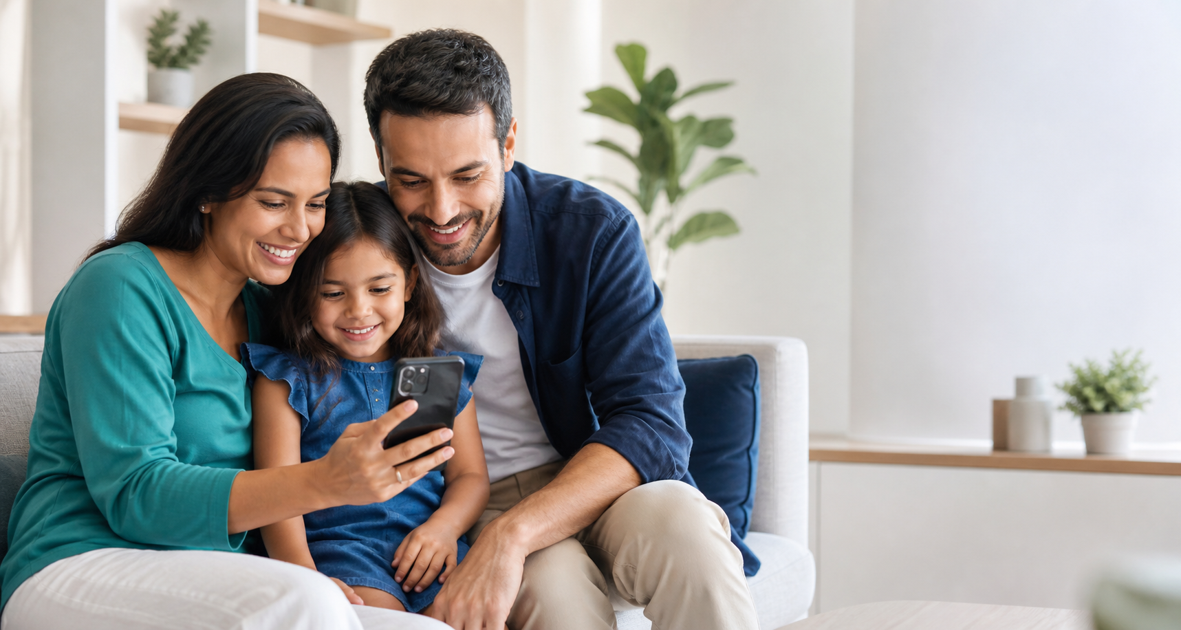 Família utilizando saúde digital em casa
